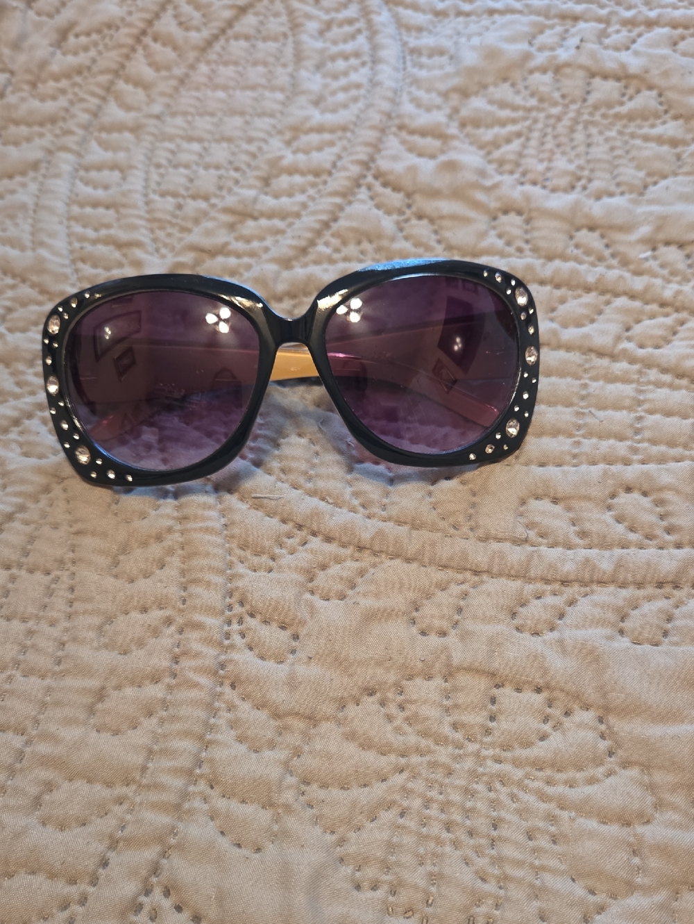 Women's Navy Blue Sunglasses with Purple Lenses and Rhinestone Trim